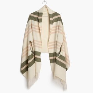 Madewell wool cream pink green cape scarf