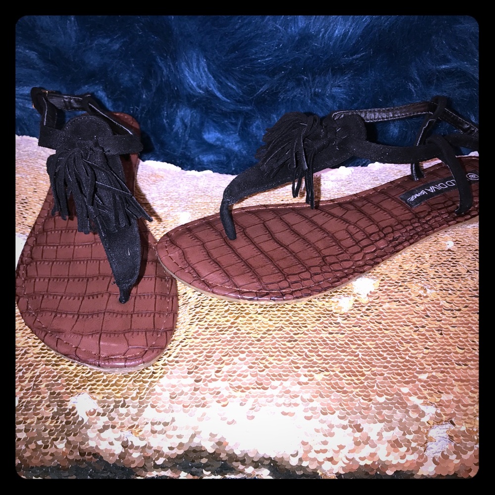 Black Suede Tassel Thong Sandals sz8.5
