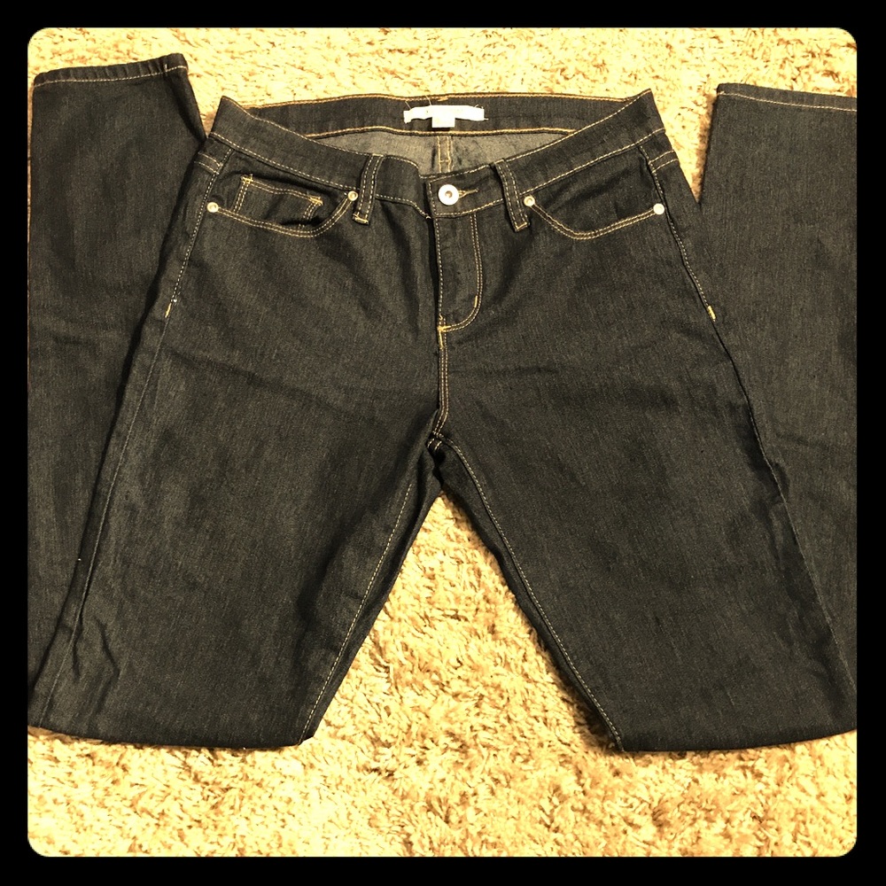 Mid rise dark wash denim jeans