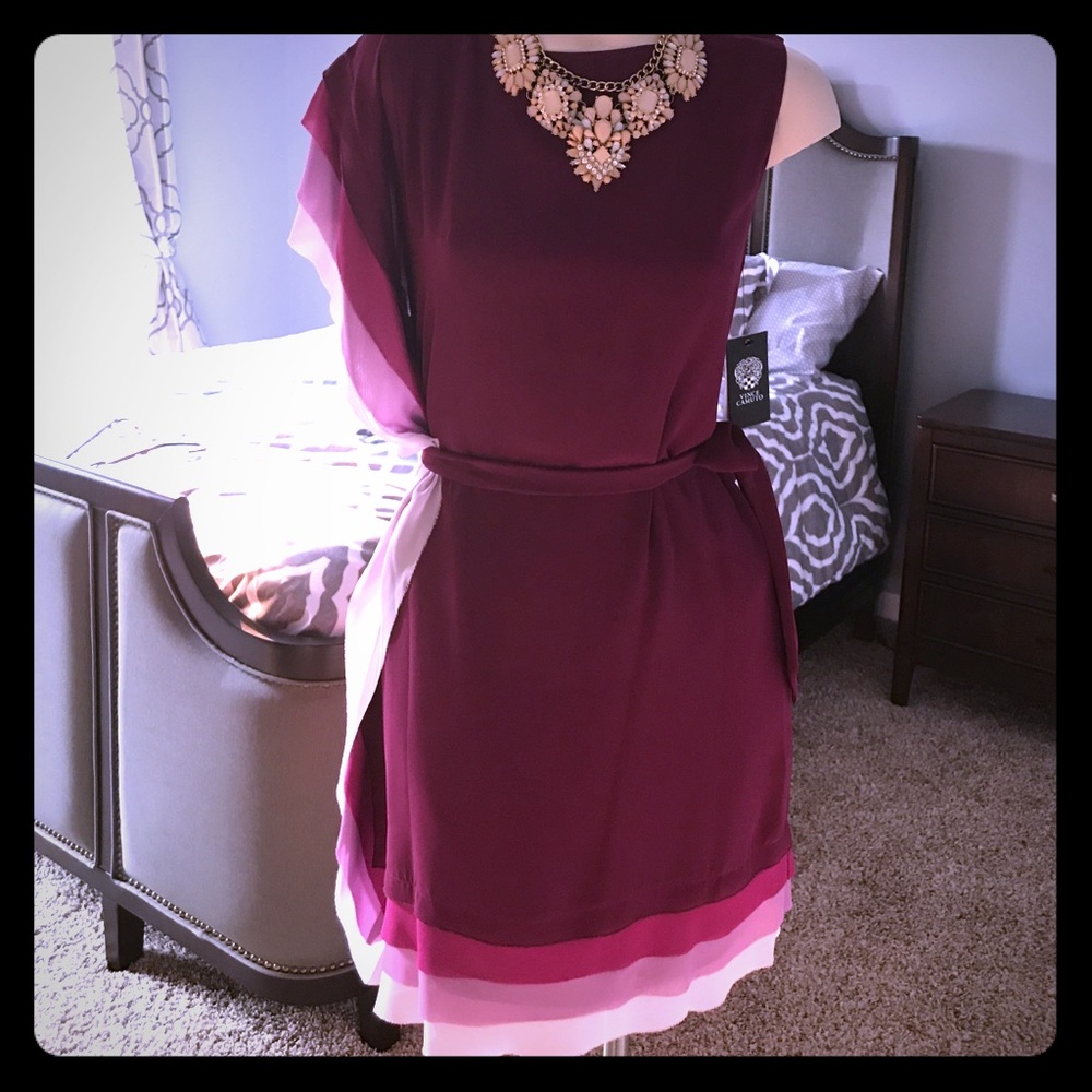 Vince Camuto purplish Maroon color block dress