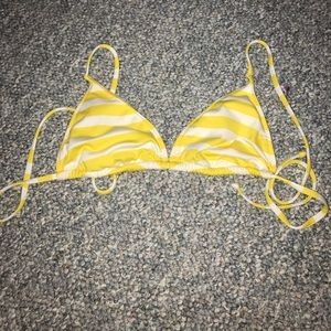 Yellow and white striped bikini top