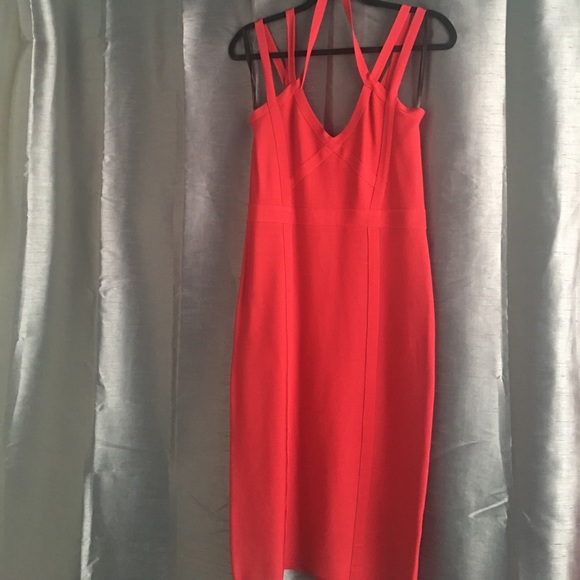 Bandage Red Bebe Dress - Picture 2 of 8
