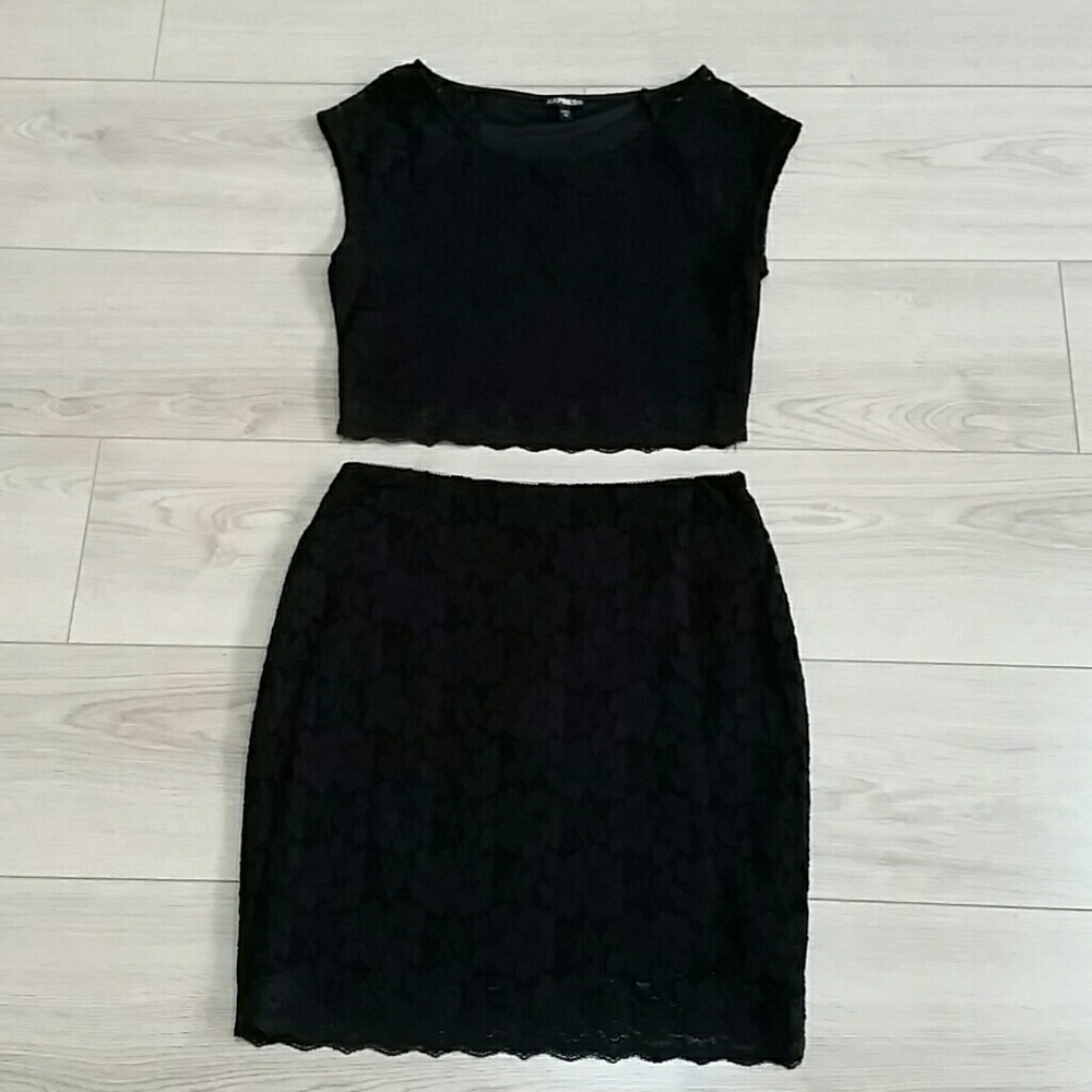 Express crop top mini skirt combo