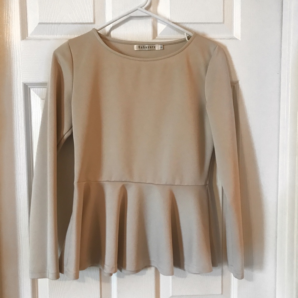 Long sleeve beige peplum top