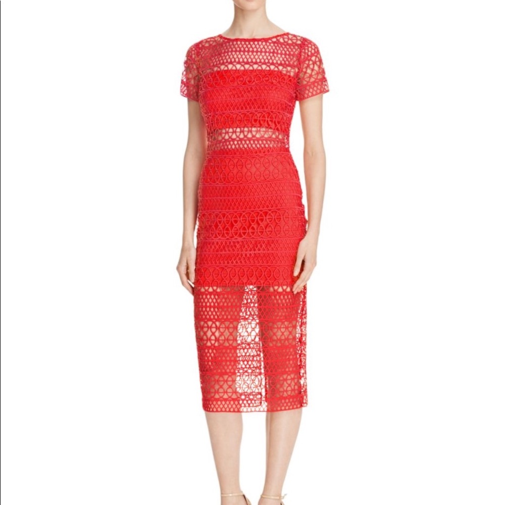 JUST ME Red Lace Illusion Dress Size M