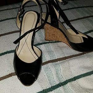 Black peep toe wedges
