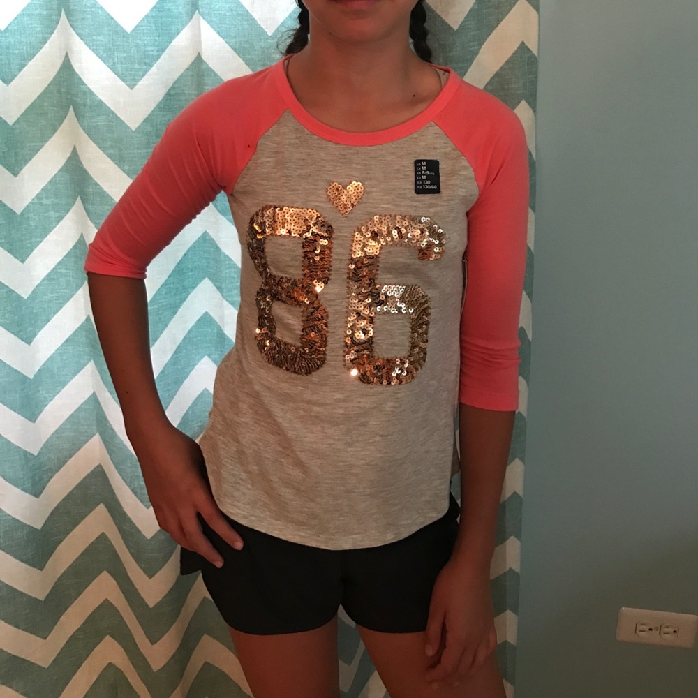 A Gap Kid's Pink & Grey "86" Baseball Tee