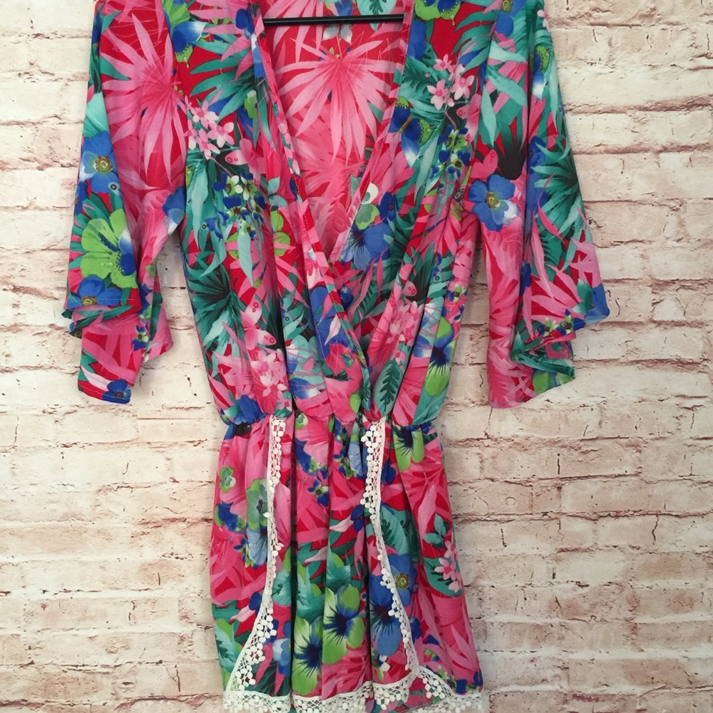 Tropical Floral Print Romper Outfit Size Medium