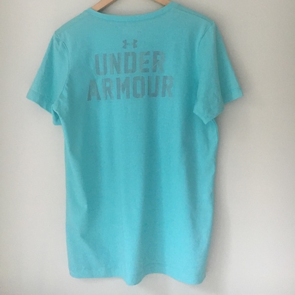 🎀Under Armour Turquoise V Neck T Shirt Size L - Picture 3 of 5