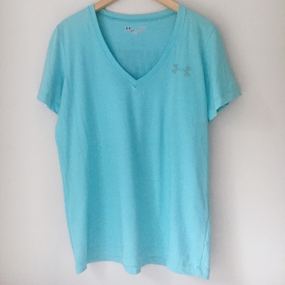 🎀Under Armour Turquoise V Neck T Shirt Size L - Picture 2 of 5