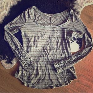 Free People Embellished Cuff Striped Tee