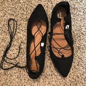 Black lace up ballet flats
