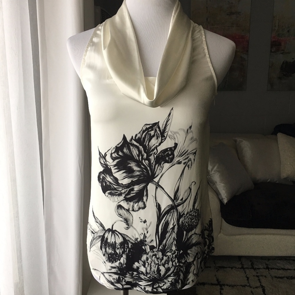 The Limited Stretch Charmeuse Floral Cowl Neck Top