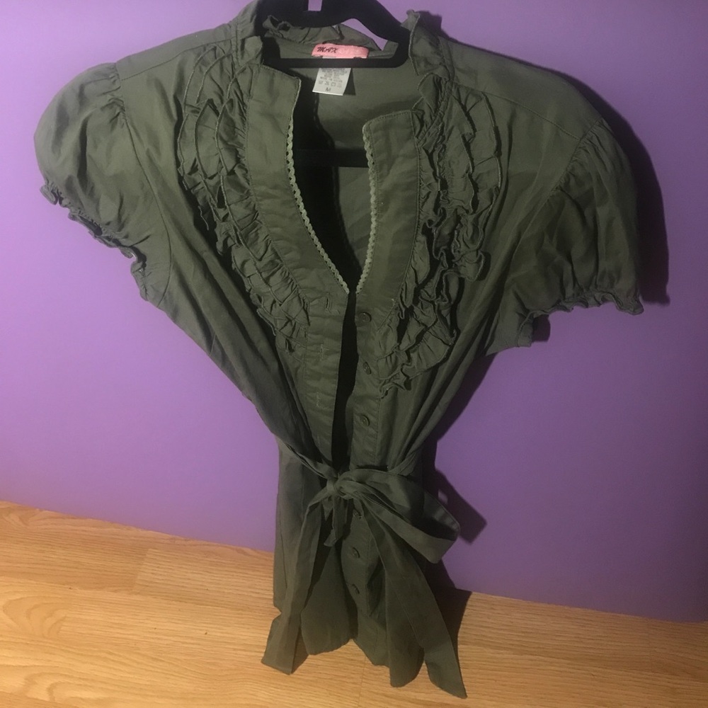 Olive Green Fashion Button down shirt. Worn