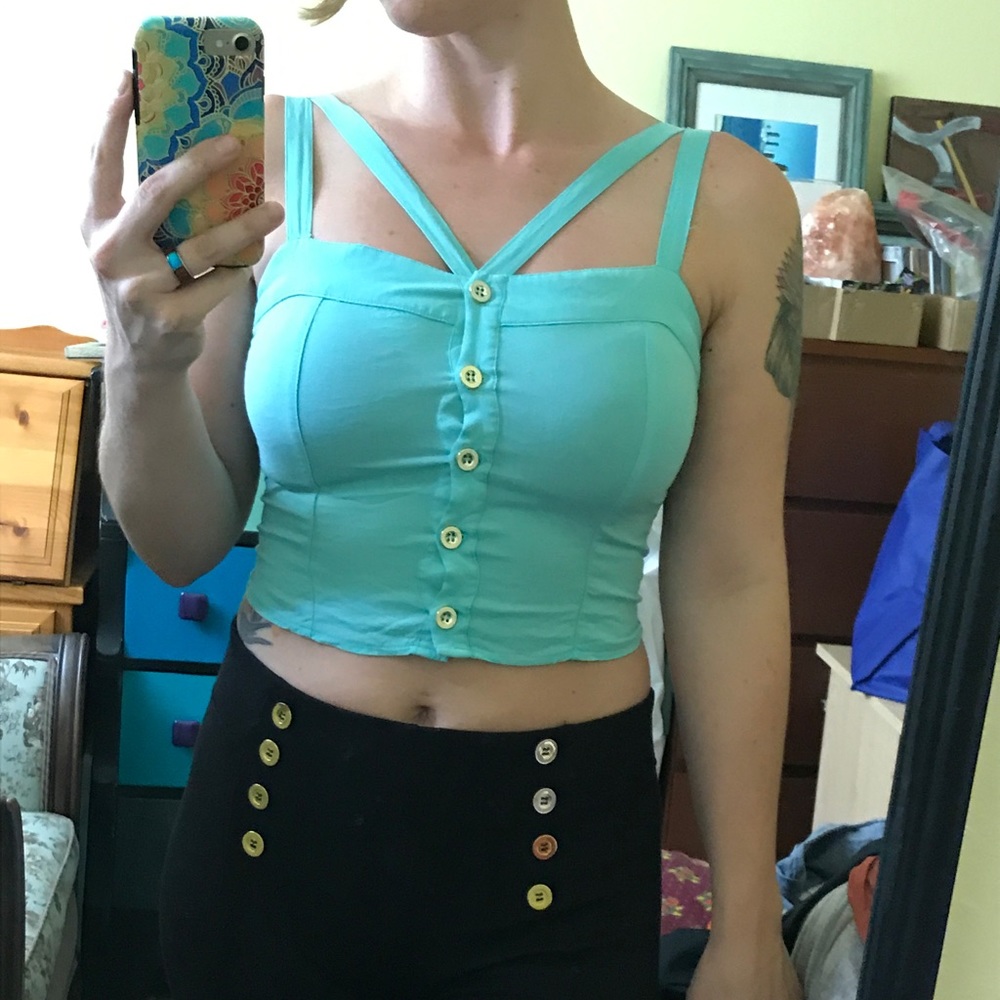 Teal strappy crop top