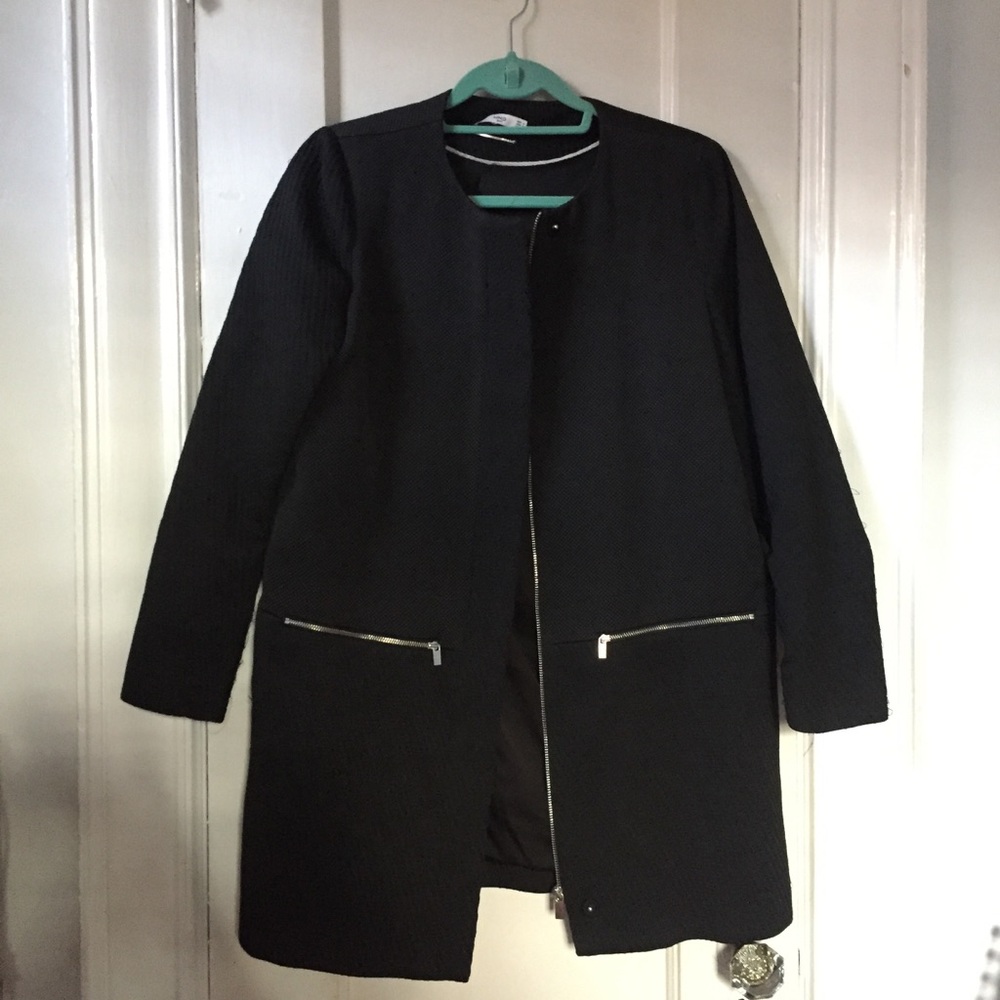 Mango black collarless coat