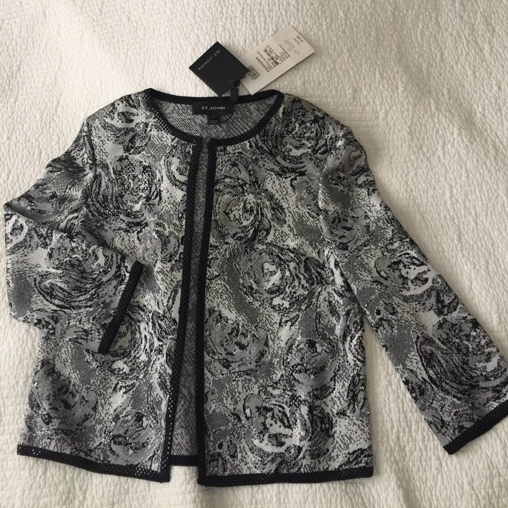 St. John NWT knit jacket. Silver & Black shimmer
