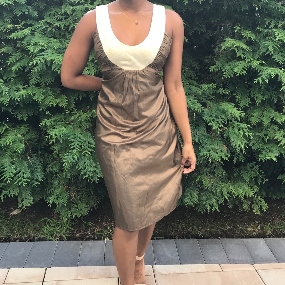 Bronze dress with sparkle neck line