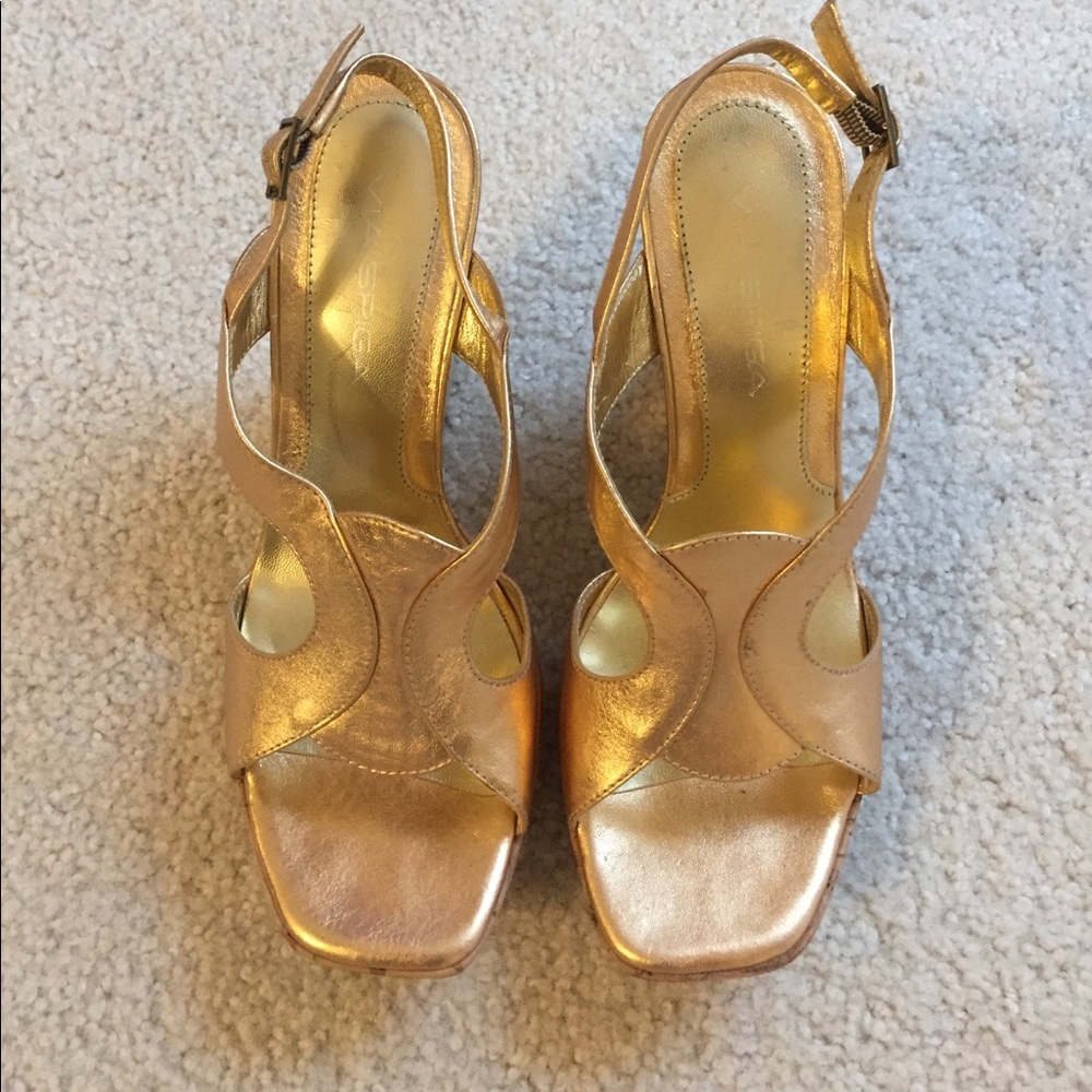 Via Spiga Gold Leather Cork Platform