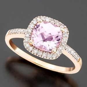 Pink Amethyst and diamond ring in 10k Rose Gold