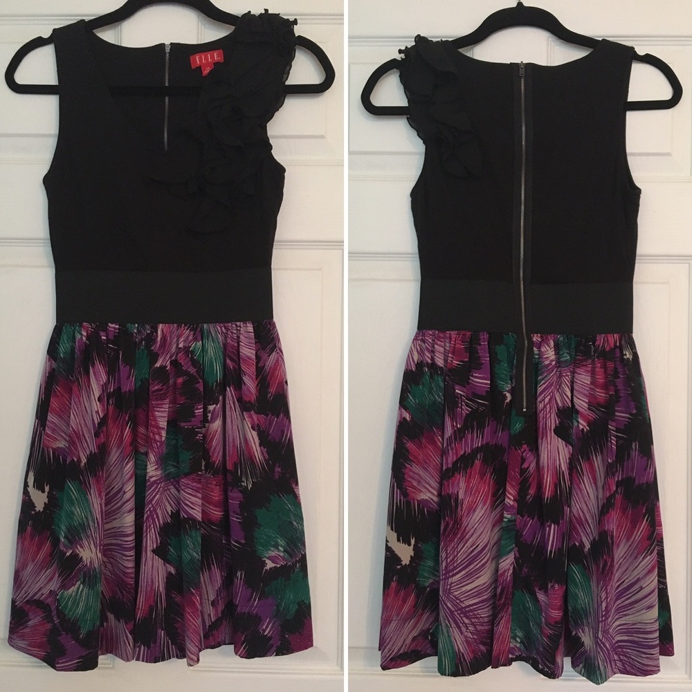 Purple Print Dress with Ruffle Detail