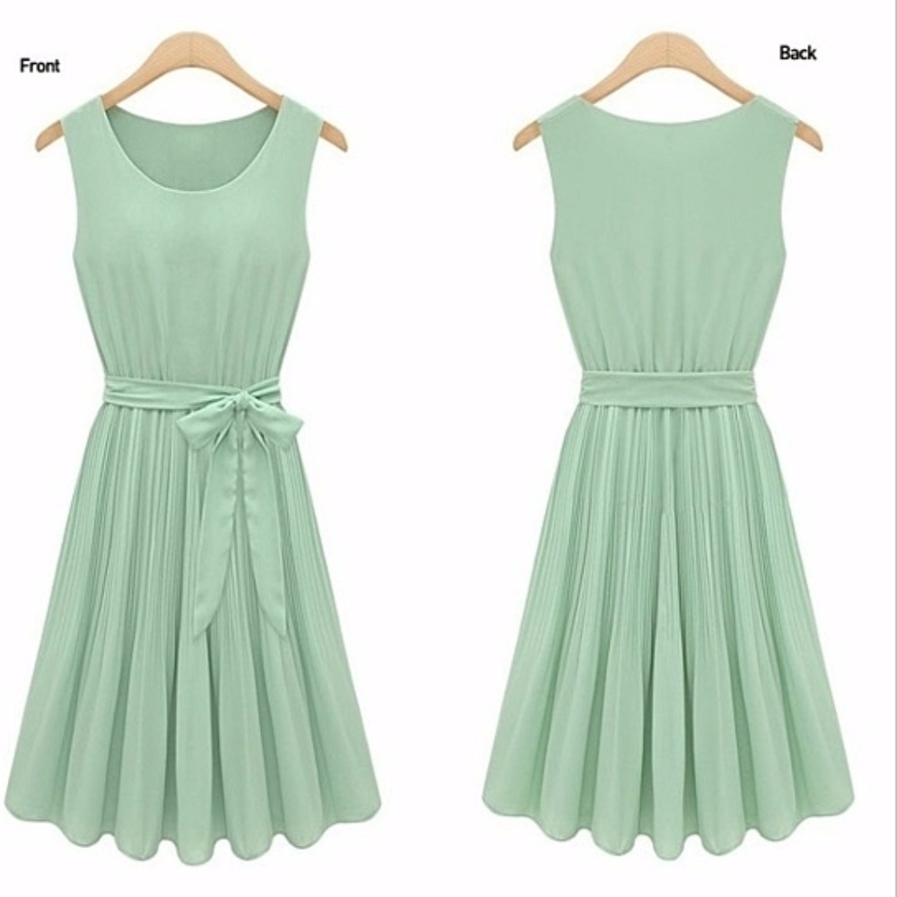 Chiffon Knee Length Green Dress for Women - Picture 4 of 4