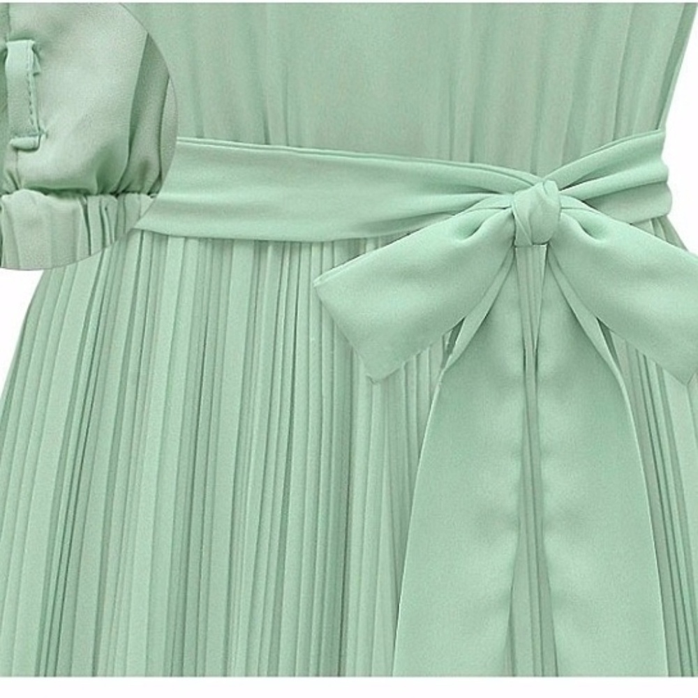 Chiffon Knee Length Green Dress for Women - Picture 3 of 4