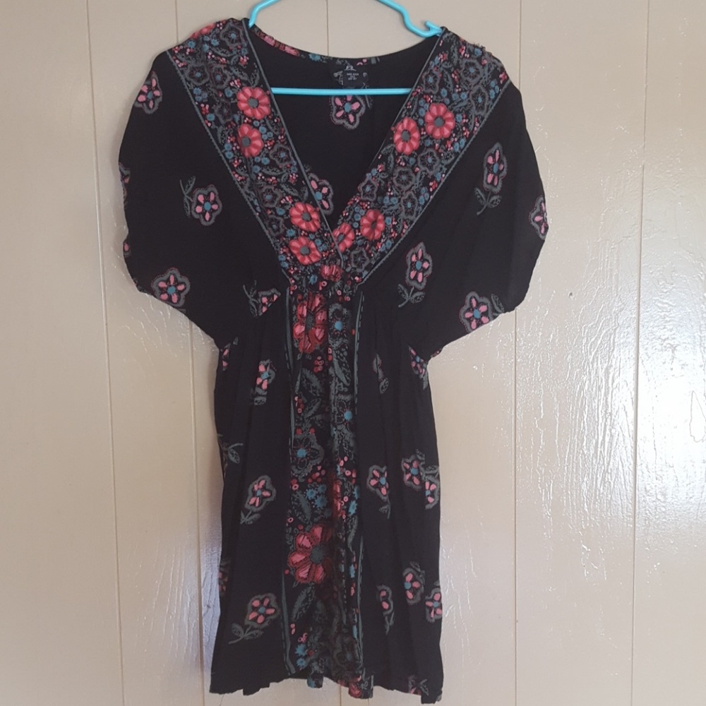 Black floral print dress.