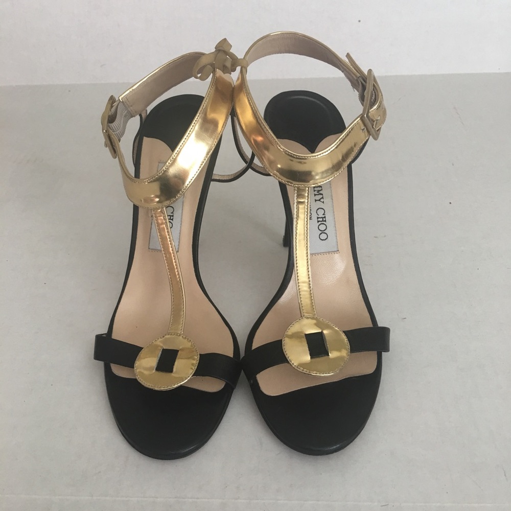 JIMMY CHOO AUTHENTIC BLACK AND LEATHER STRAP SHOES