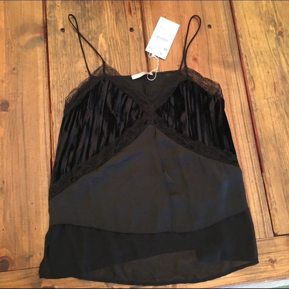Lace and velvet spaghetti strap blouse