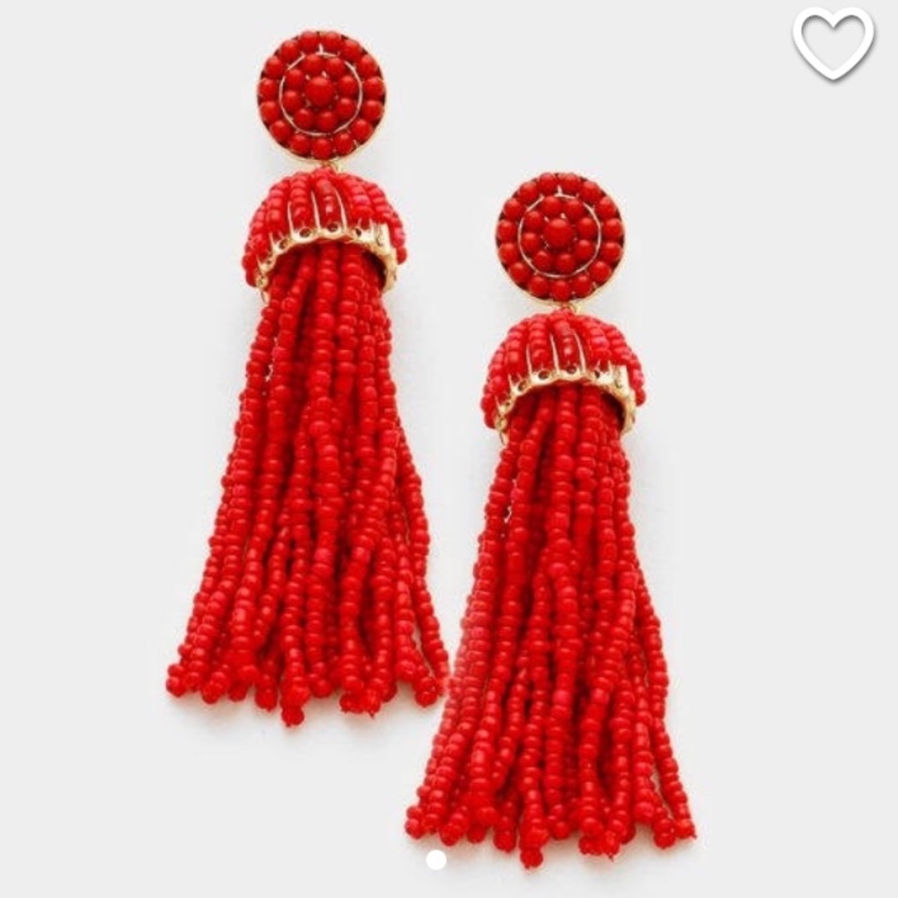 Red beaded tassel earrings
