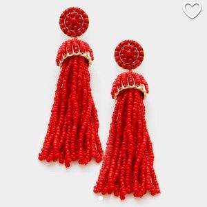 Red beaded tassel earrings