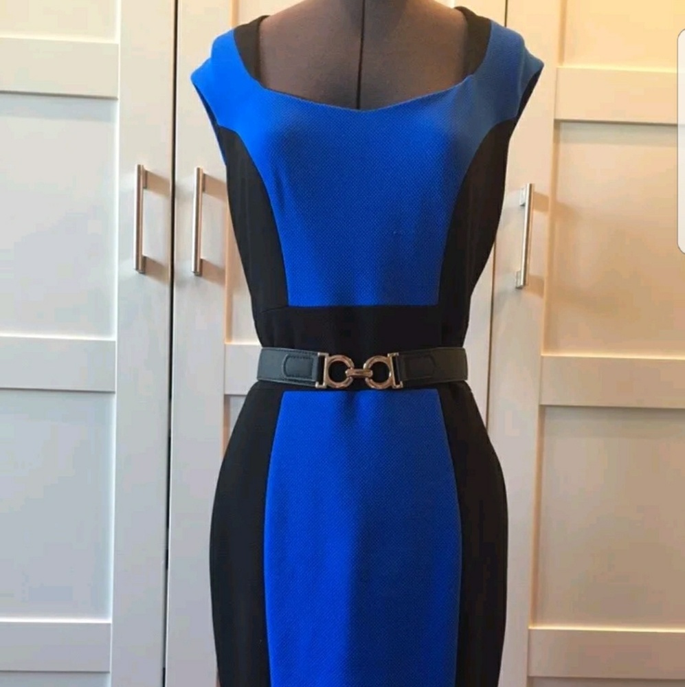 CACHE Cap Sleeve Sheath Dress W/ Belt Size 10