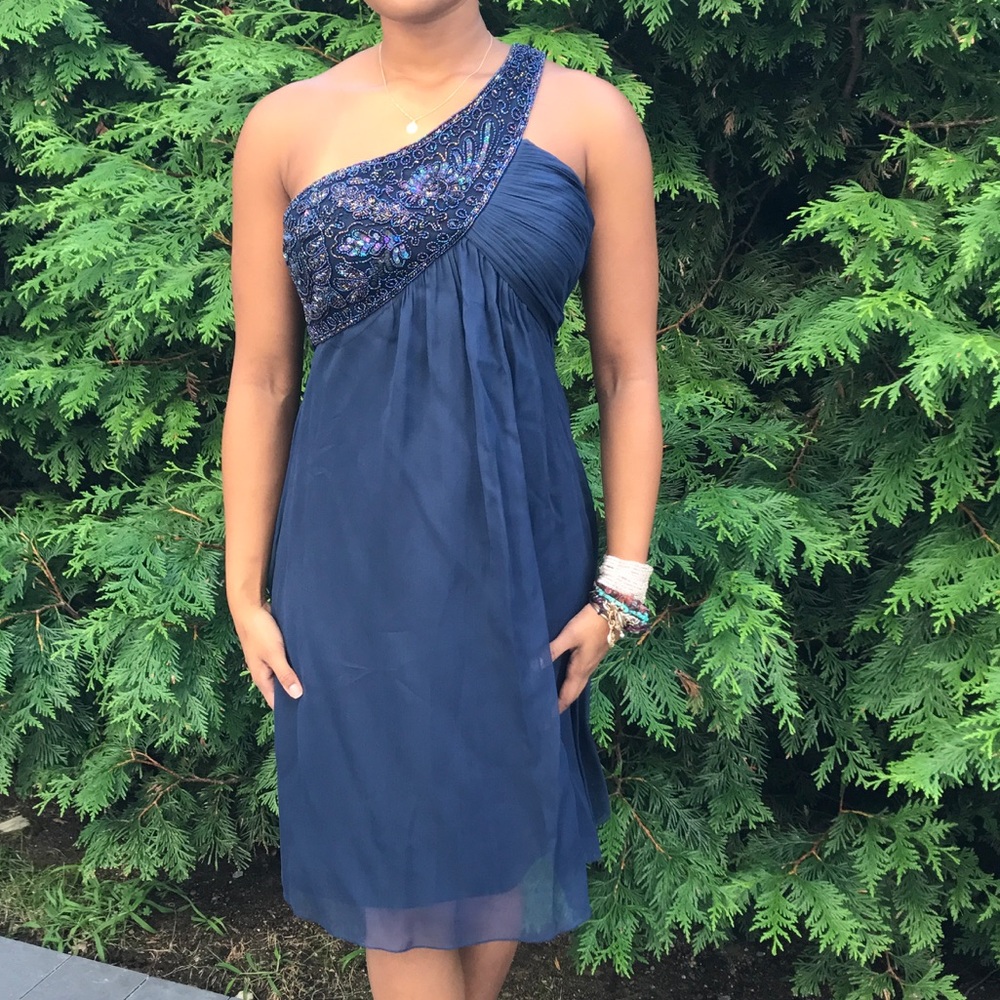 Navy one shoulder dress