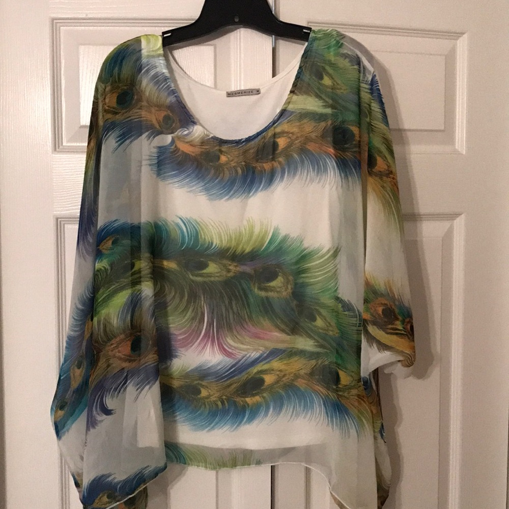 Peacock sheer shirt with tank