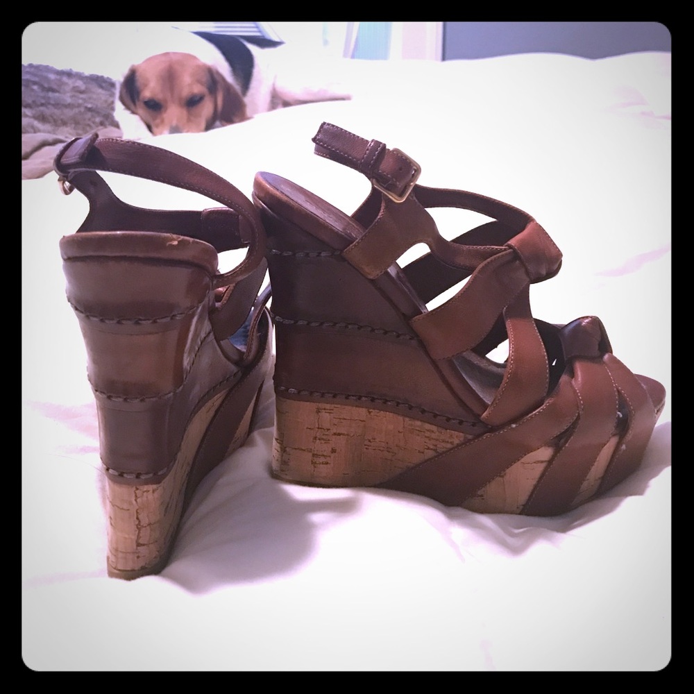 Miu Miu Brown Leather & Cork Wedges