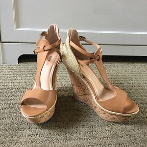 Tan T-Strap Wedge