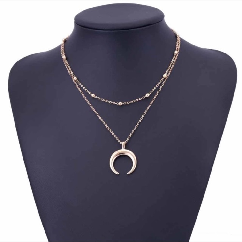 🌼Double horn gold layered necklace,boho necklace - Picture 2 of 2