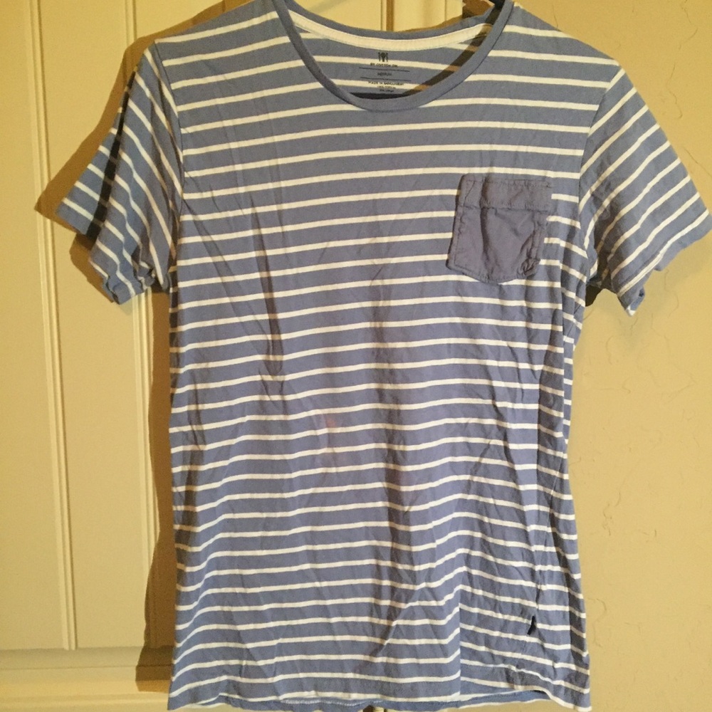 Blue and White Striped Shirt with Pocket size M