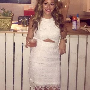 White Lace Front Cut Out Dress (fits like a 4)