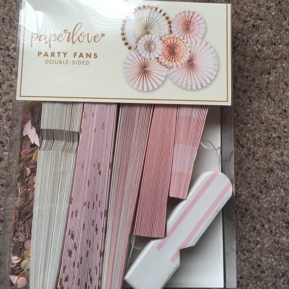 Party Fans- blush and gold (6 fans and confetti).
