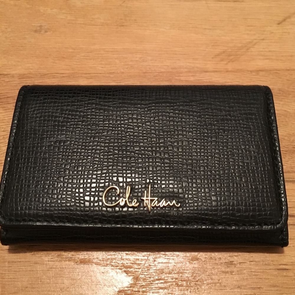 Cole Haan Black Leather Card Case, Small Wallet
