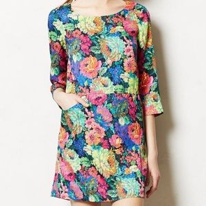 Anthropologie neon floral mini dress