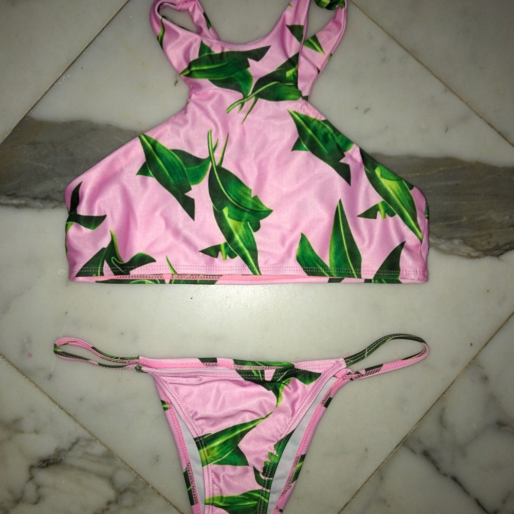 Tropical Pink high neck bikini