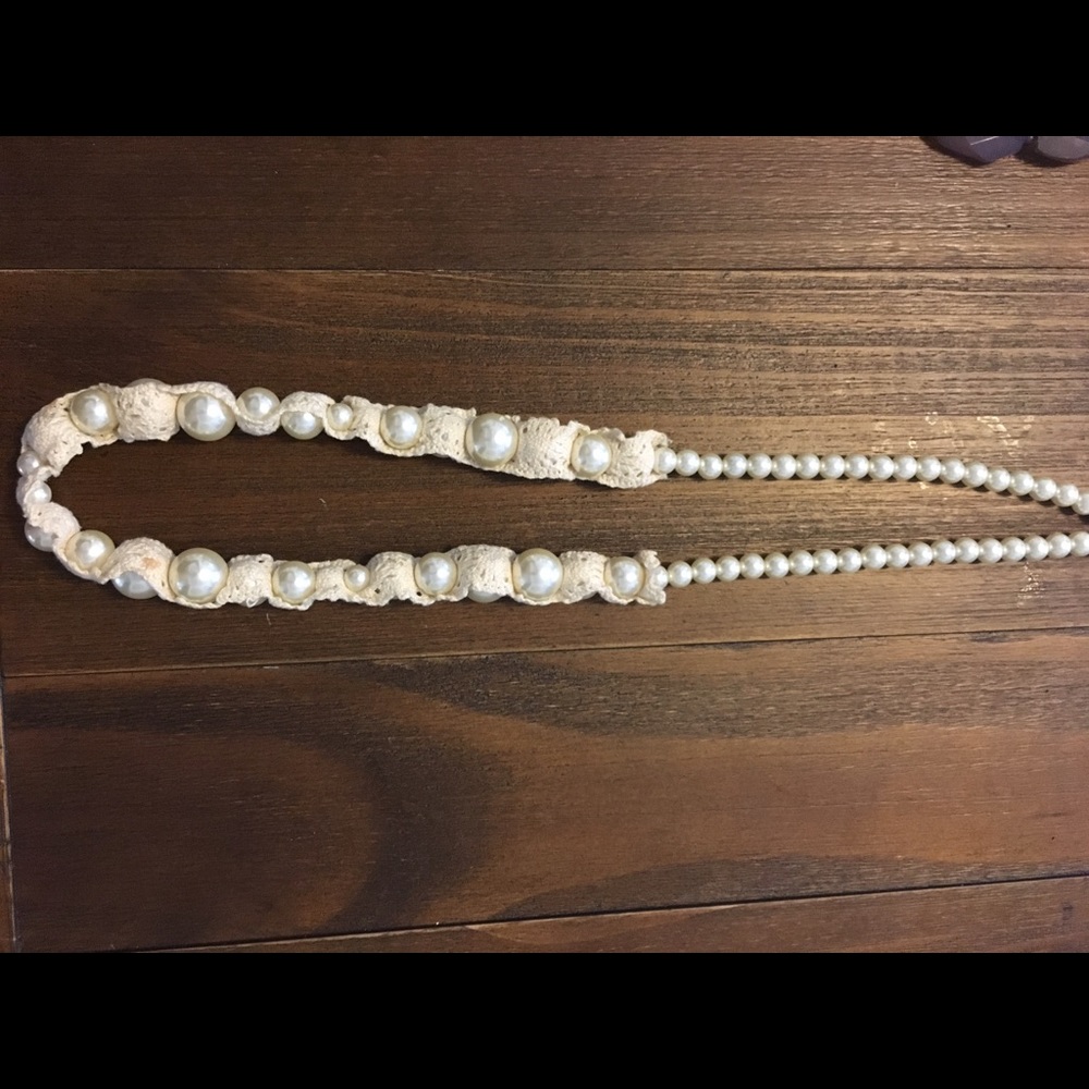 DONATING SOON! Crocheted lace and pearl necklace