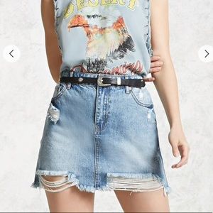 Distressed High Waisted Denim Mini Skirt