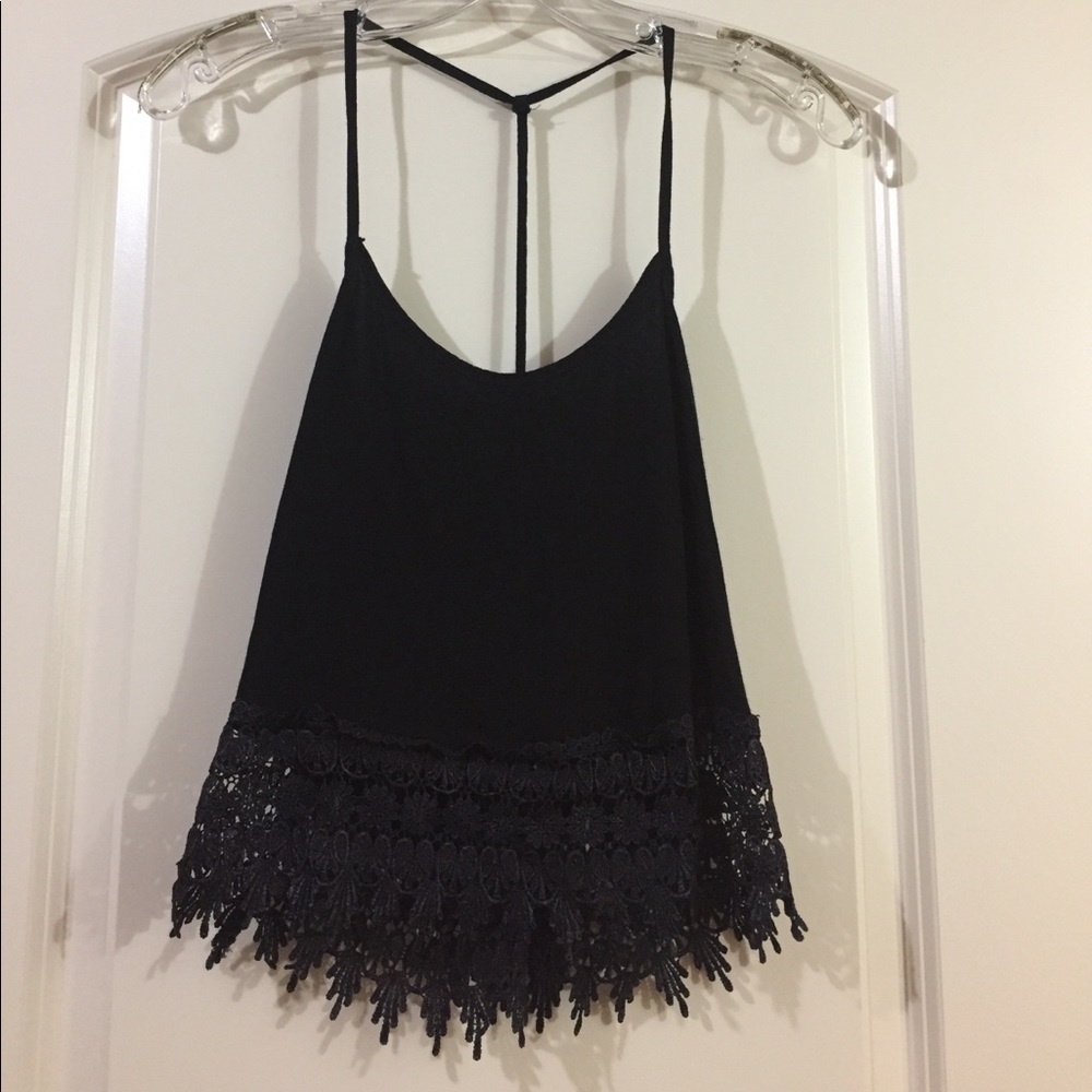 Black crop top with lace at bottom