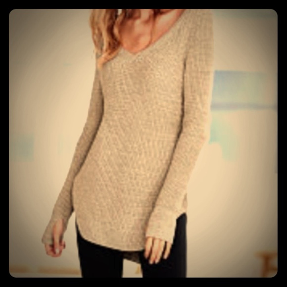 Double V Neck Tan Sweater