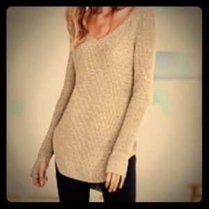 Double V Neck Tan Sweater