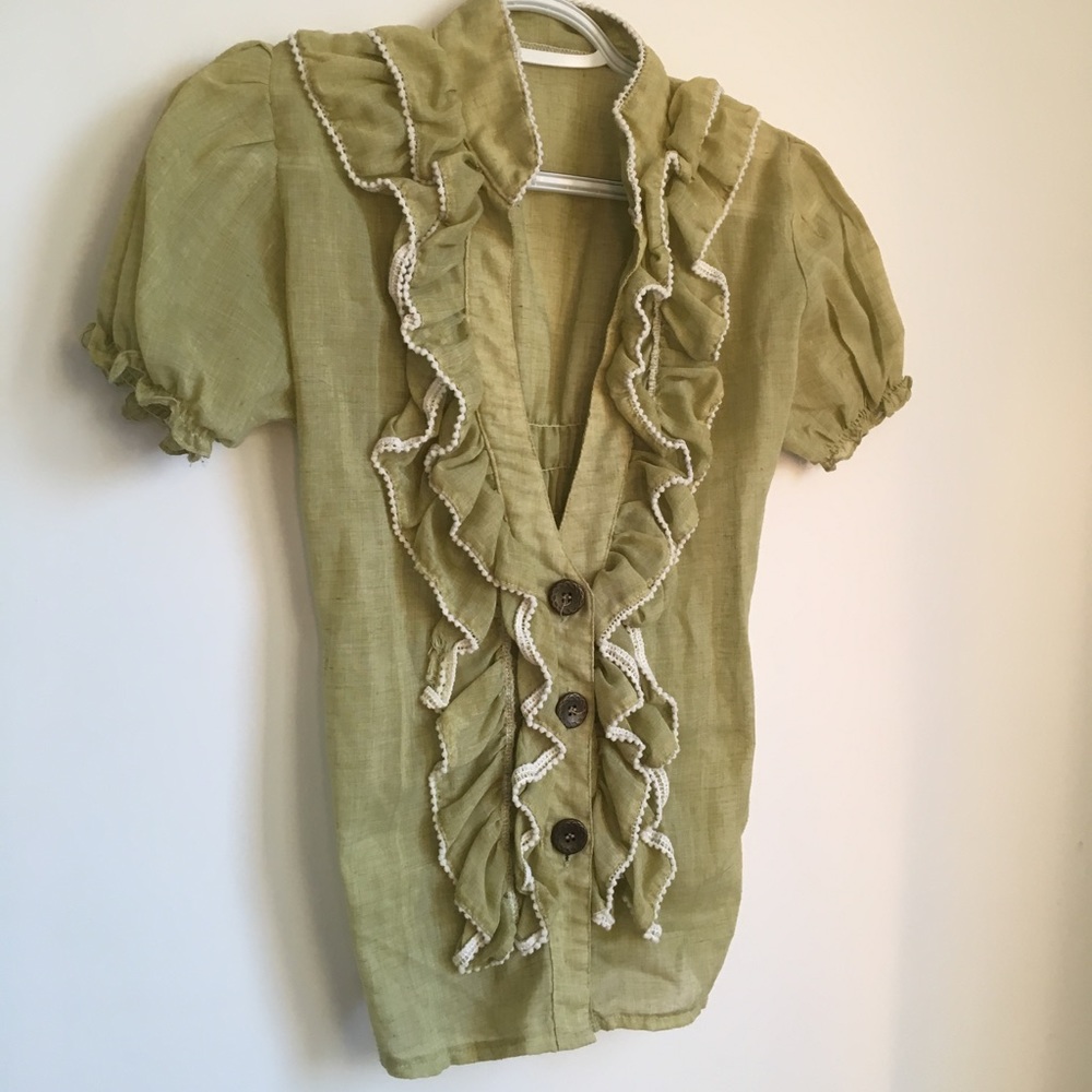 Low V-Cut Ruffled Blouse - Size: S